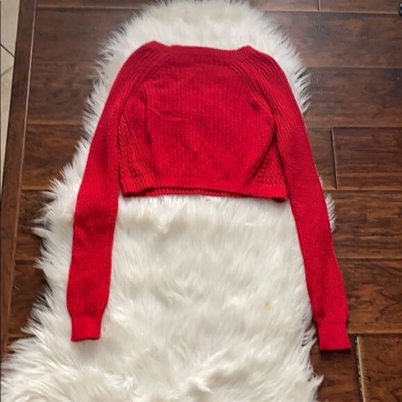 Express Red Knit Cropped Pullover Sweater Feminine Casual Cozy Vibrant - Picture 7 of 9